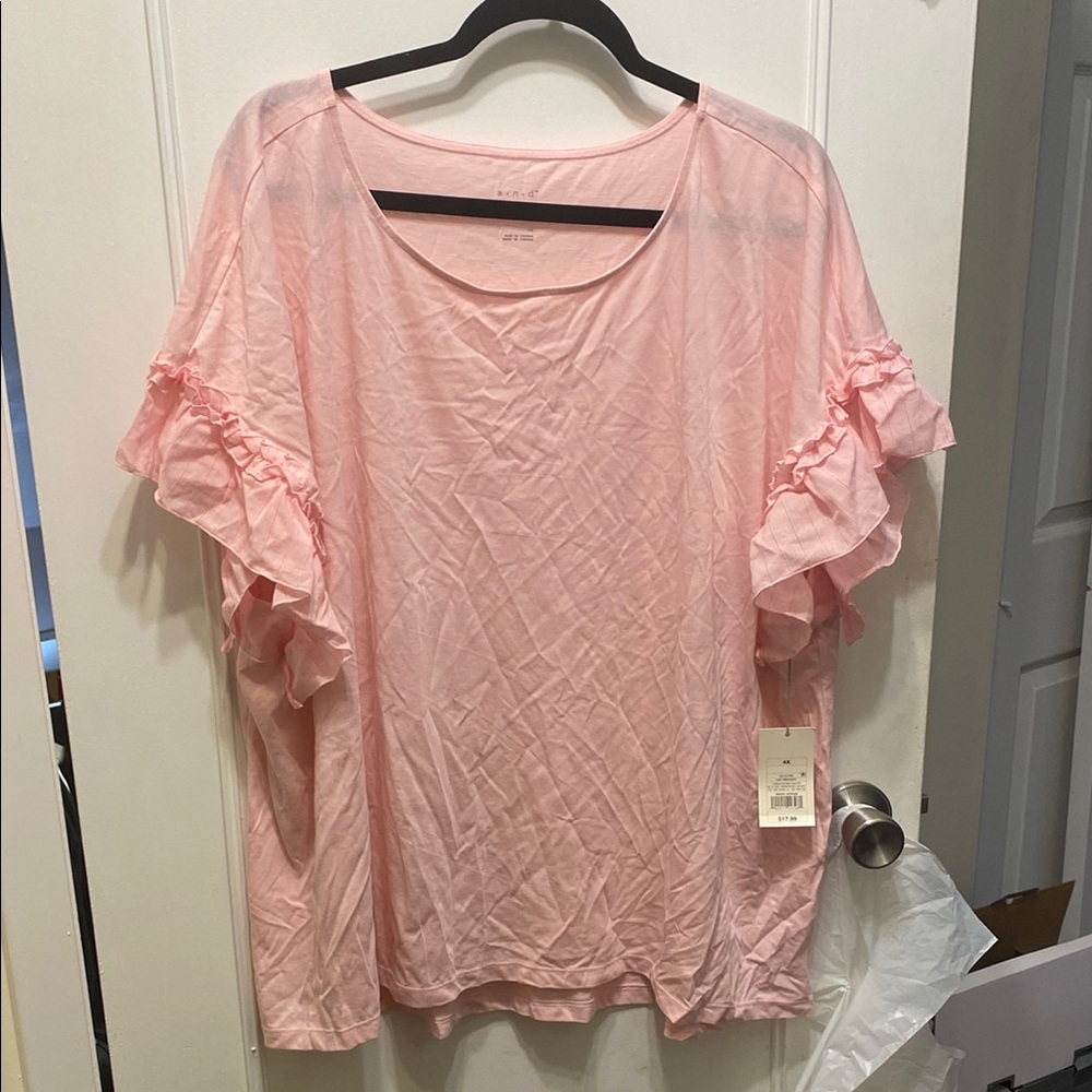 A New Day Pink Ruffled Relaxed Blouse